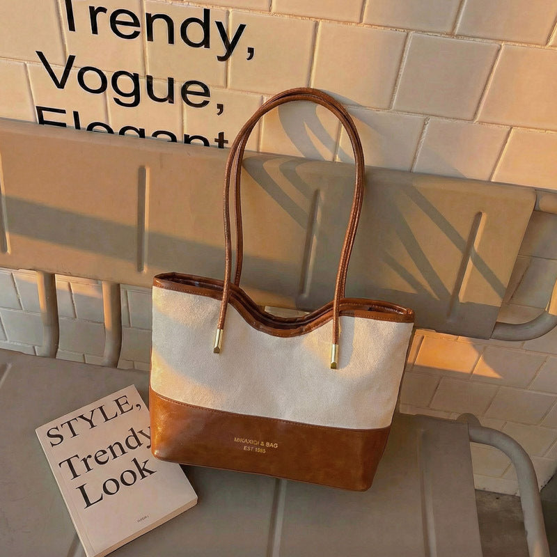 Stylish Suede and Leather Shoulder Tote Bag