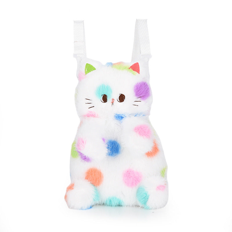 Plush bag with playful cat design
