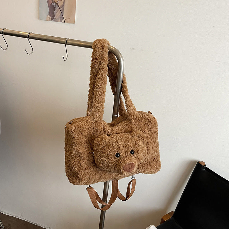 Plush handbag with bear motif