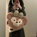 Plush handbag with bear head design