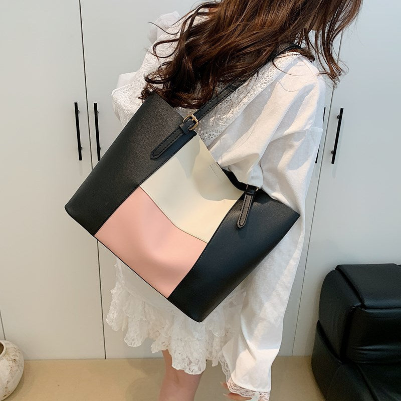 Women's spacious tote bag with elegant color block details-https://detail.1688.com/offer/940166356746.html-Calm Wears-Green-nothing-Calm Wears