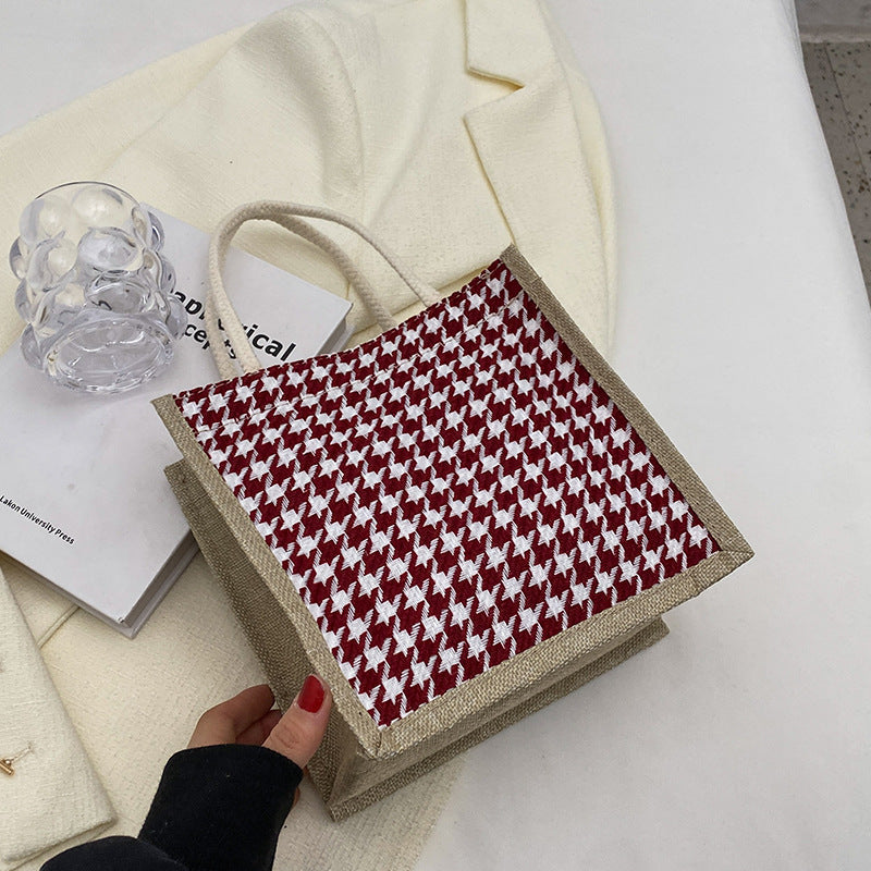 Ladies Jute Bag in classic Houndstooth pattern-https://detail.1688.com/offer/710679752572.html-Calm Wears-Rot-nothing-Calm Wears