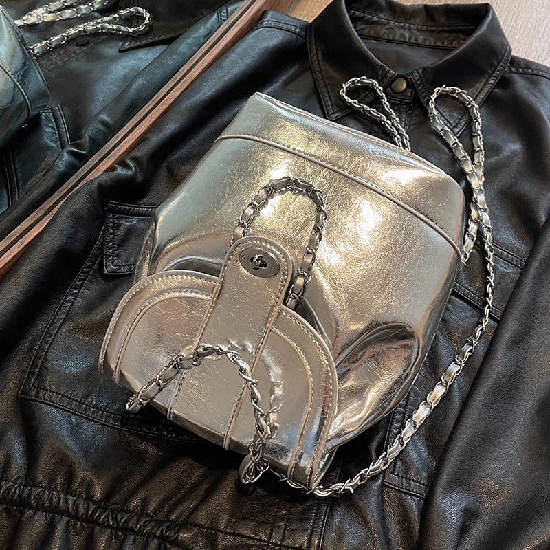 Chic Chain-accented Bucket Handbag