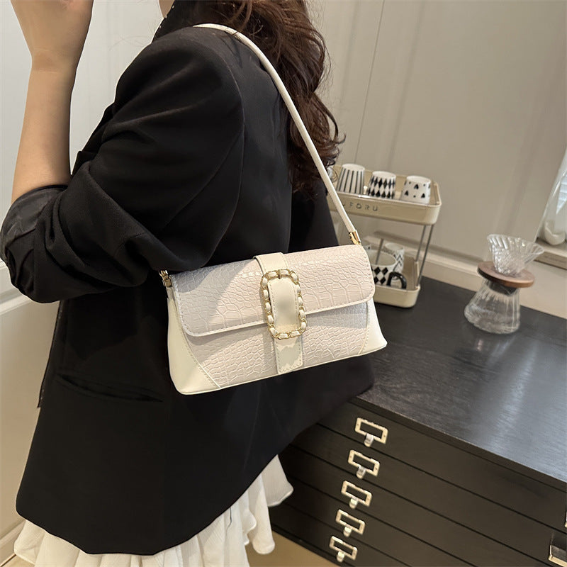 Crocodile Patterned Chain Strap Handbag