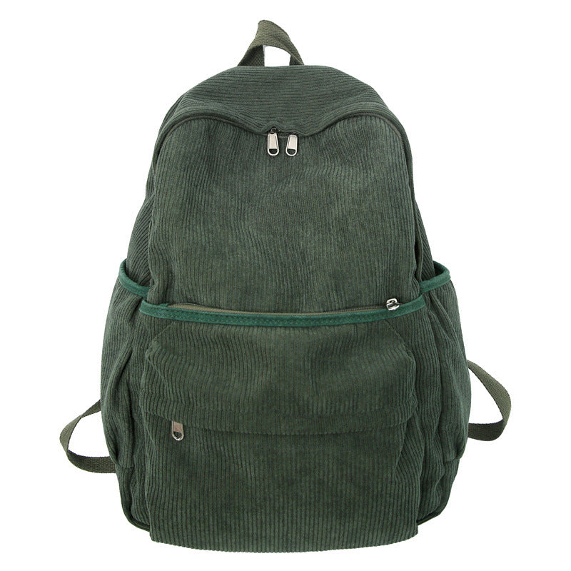 Cozy Corduroy School Backpack-https://detail.1688.com/offer/921502277821.html-Calm Wears-Green-Calm Wears
