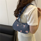 Embroidered Denim Shoulder Bag