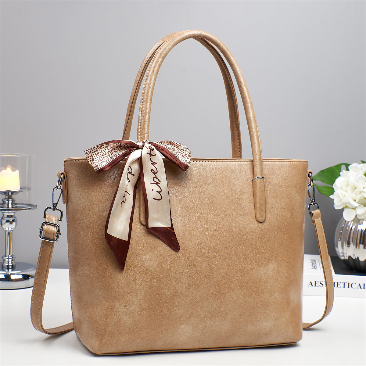 Women's elegant shoulder bag with playful bow accent-https://detail.1688.com/offer/952045067560.html-Calm Wears-Khaki-32-Calm Wears