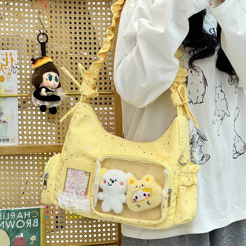 Star-Print Ruffle Strap Shoulder Bag