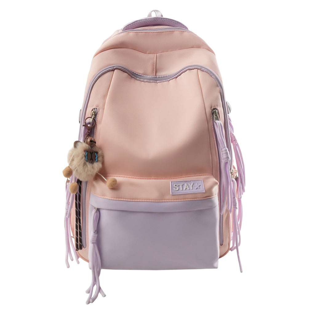 Backpack with Cute Animal Pendant and Practical Compartments