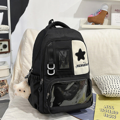 Functional School Backpack with Clear Pocket-https://detail.1688.com/offer/1031862746139.html-Calm Wears-Black-Calm Wears