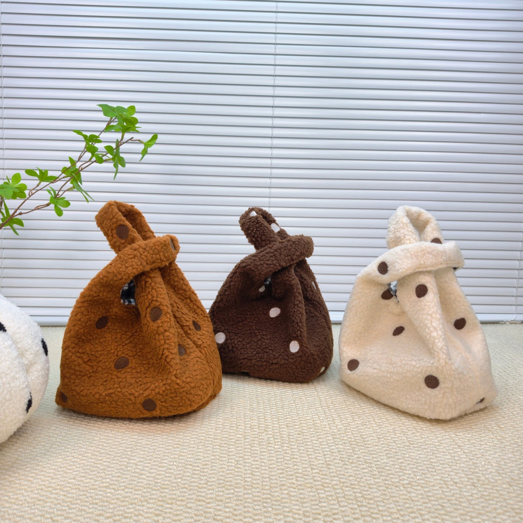 Compact Fuzzy Polka Dot Sling Bag