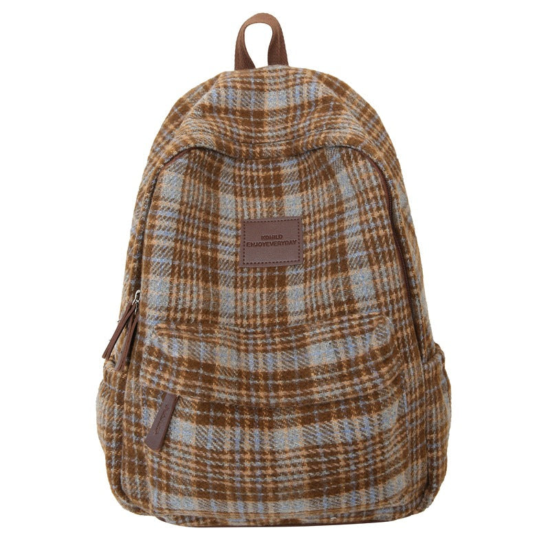 Cozy Plaid Patterned School Backpack-https://detail.1688.com/offer/826423679318.html-Calm Wears-Brown-Calm Wears