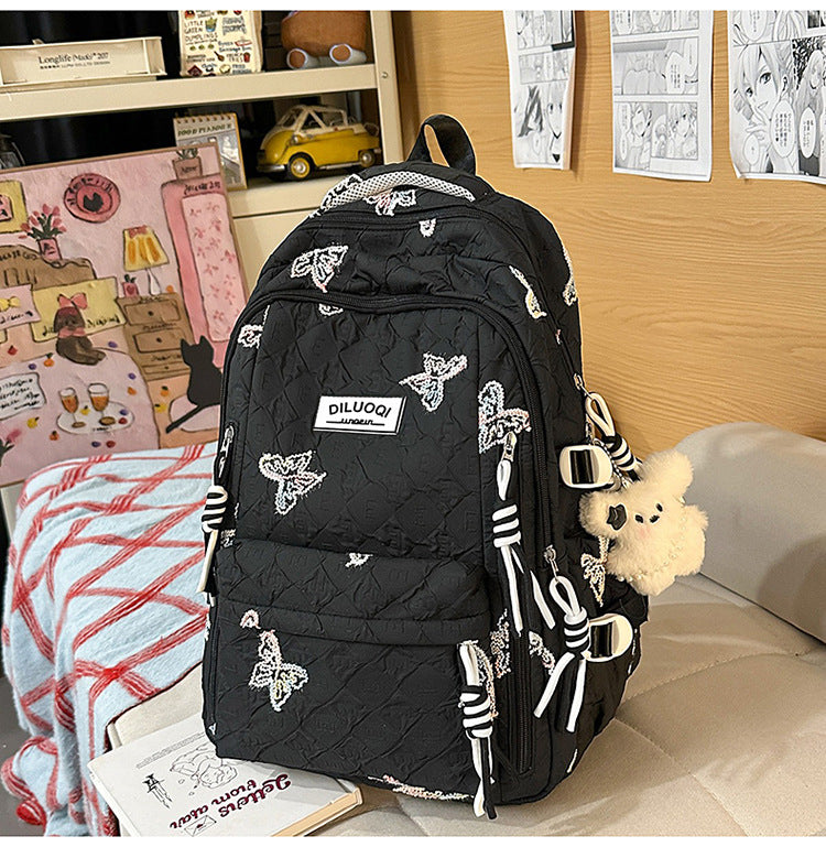 Floral Embroidered Durable School Backpack-https://detail.1688.com/offer/1048162442130.html-Calm Wears-Black-Calm Wears