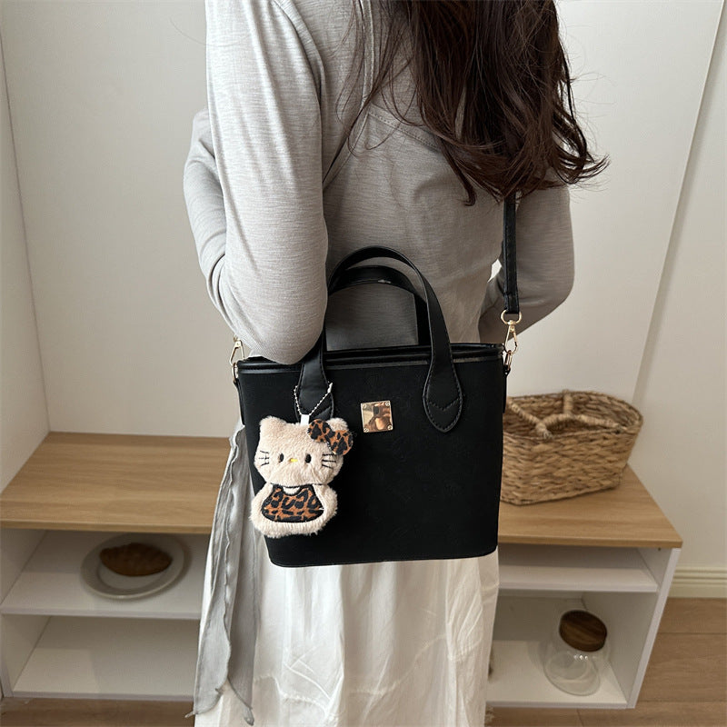 Ladies trendy mini bag with high-quality crocodile pattern and removable plush toy charm