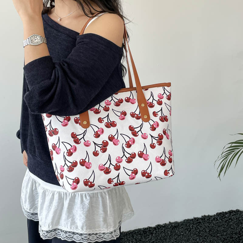 Women's Tote Bag with Fruity Cherry Design-https://detail.1688.com/offer/1044003895506.html-Calm Wears-Black-nothing-Calm Wears