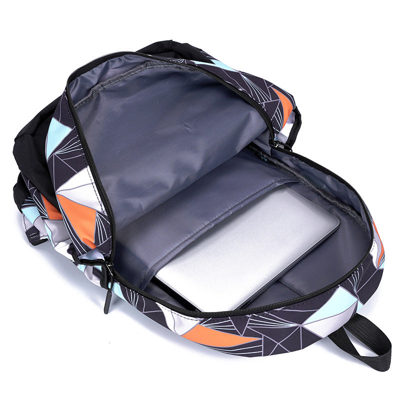 School backpack with multiple compartments and matching accessories