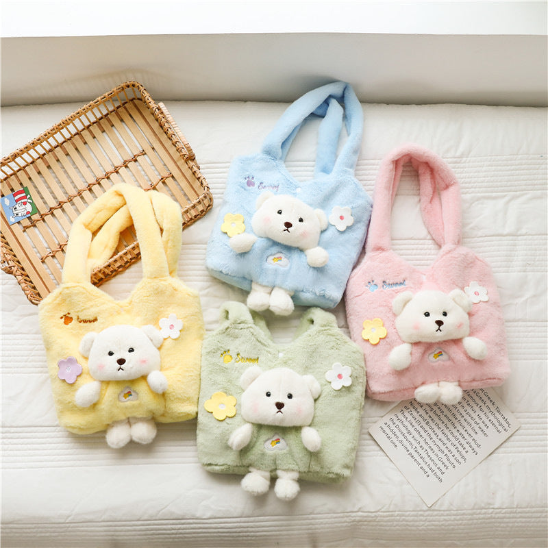 Plush Shoulder Bag with Cute Bear Design
