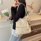 Ladies crocheted shoulder bag with decorative fringes and unique accents-https://detail.1688.com/offer/1016463857877.html-Calm Wears-Khaki-nothing-Calm Wears