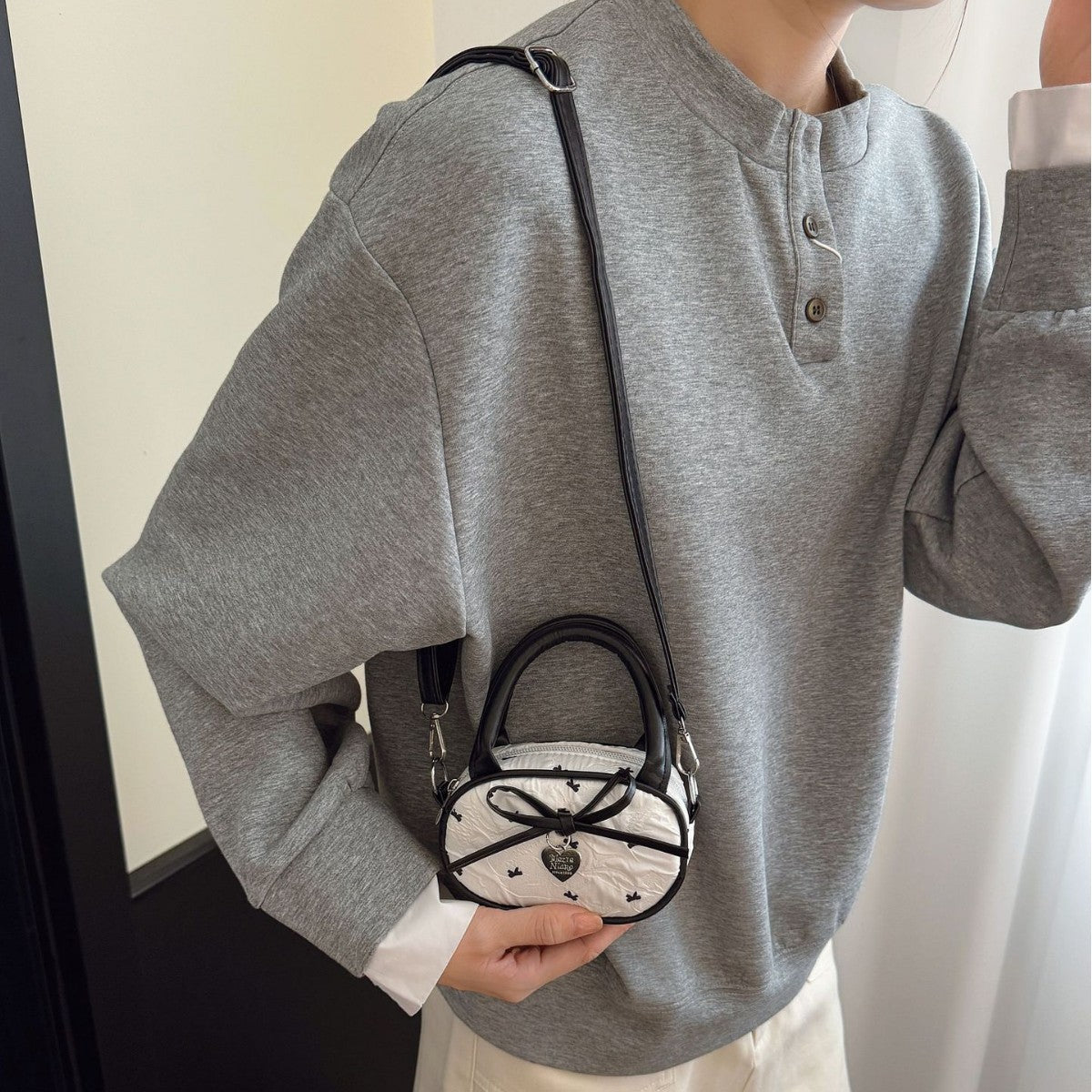 Quilted Mini Handbag with Heart Detail