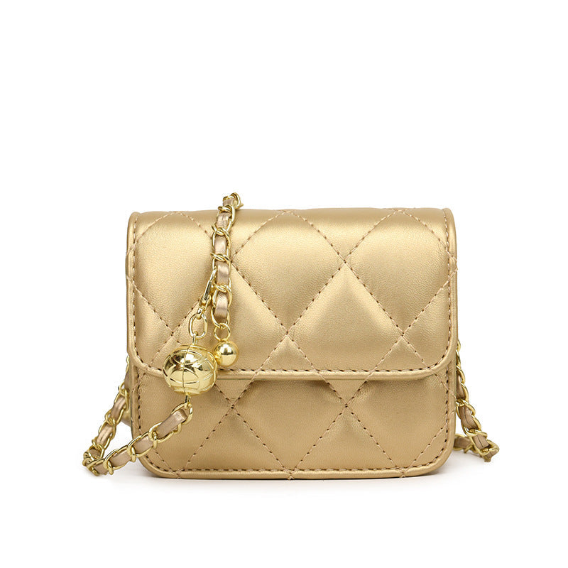 Ladies mini crossbody bag with shiny chain and charming pendant