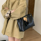 Women's shoulder bag with elegant chain accent and cute pendant-https://detail.1688.com/offer/983558158084.html-Calm Wears-Black-Size: With pendant-Calm Wears