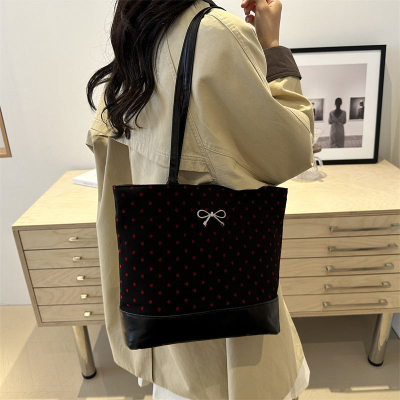 Heart-Embellished Canvas Tote Bag