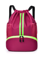 Sporty training backpack with breathable mesh sides and elastic drawstring
