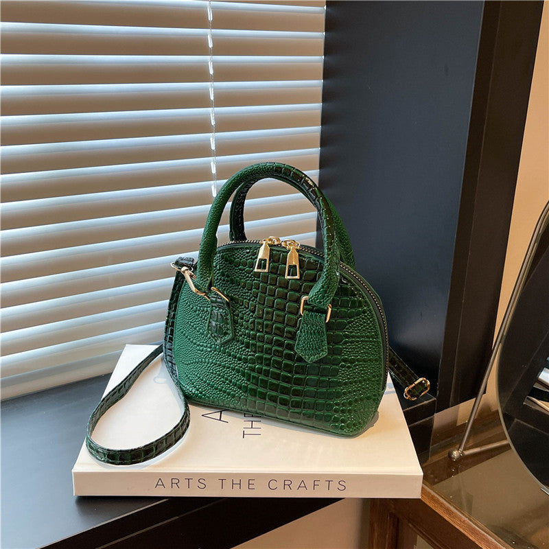 Crocodile-Embossed Mini Satchel Bag