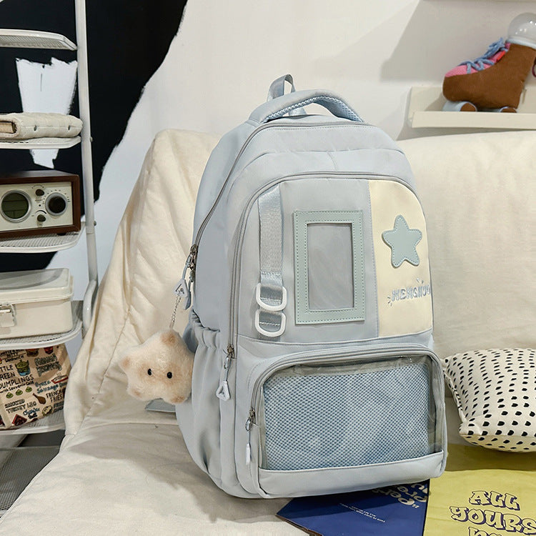 Functional School Backpack with Clear Pocket-https://detail.1688.com/offer/1031862746139.html-Calm Wears-Blue-Calm Wears