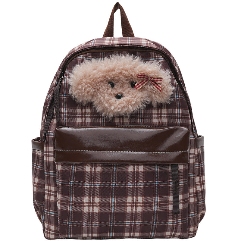 Plush backpack with unique checkered pattern and casual animal motif