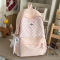 Cute Checked Backpack with Embroidered Accents