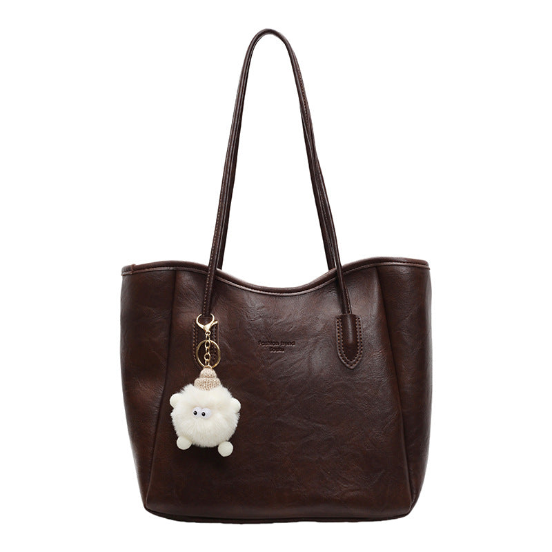 Women's Tote Bag with playful faux fur pendant-https://detail.1688.com/offer/1036152849432.html-Calm Wears-Braun-Size: With pendant-Calm Wears