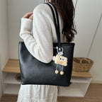 Women's classic tote bag with charming plush toy pendant-https://detail.1688.com/offer/1049019114052.html-Calm Wears-Coffee-Size: Without pendant-Calm Wears