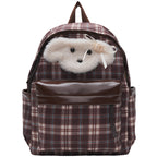 Plush backpack with unique checkered pattern and casual animal motif