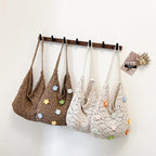 Floral Embellished Crochet Shoulder Bag