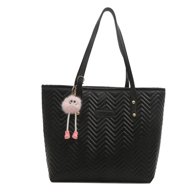 Women's leisure tote bag with textured wave pattern and charming pendant-https://detail.1688.com/offer/794764595567.html-Calm Wears-White-Size: Without pendant-Calm Wears
