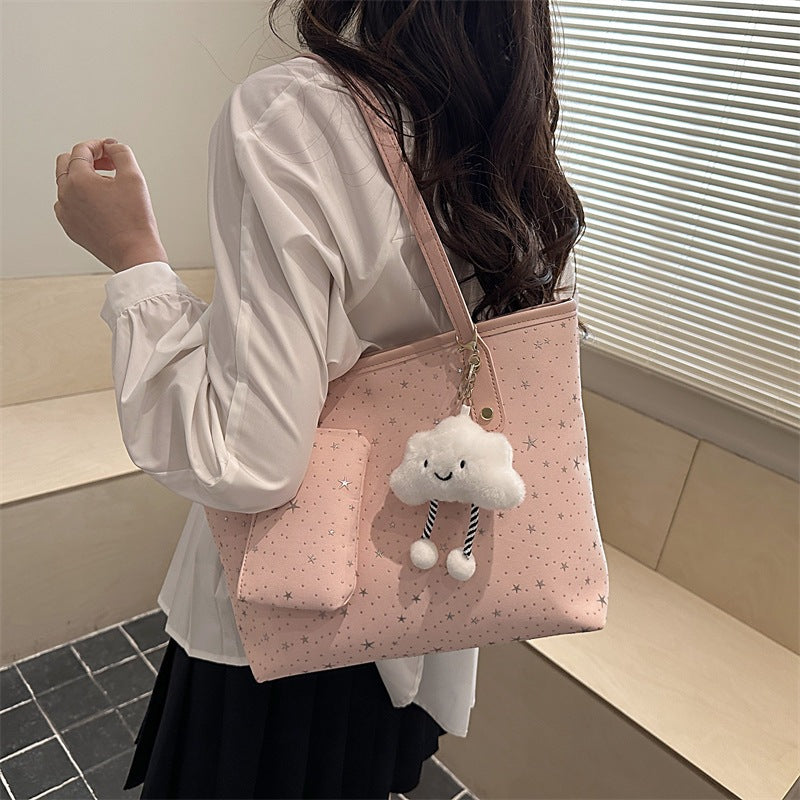 Women's large tote bag with sparkling star design and detachable cosmetic pouch-https://detail.1688.com/offer/1027807811512.html-Calm Wears-Rosa-Size: With pendant-Calm Wears