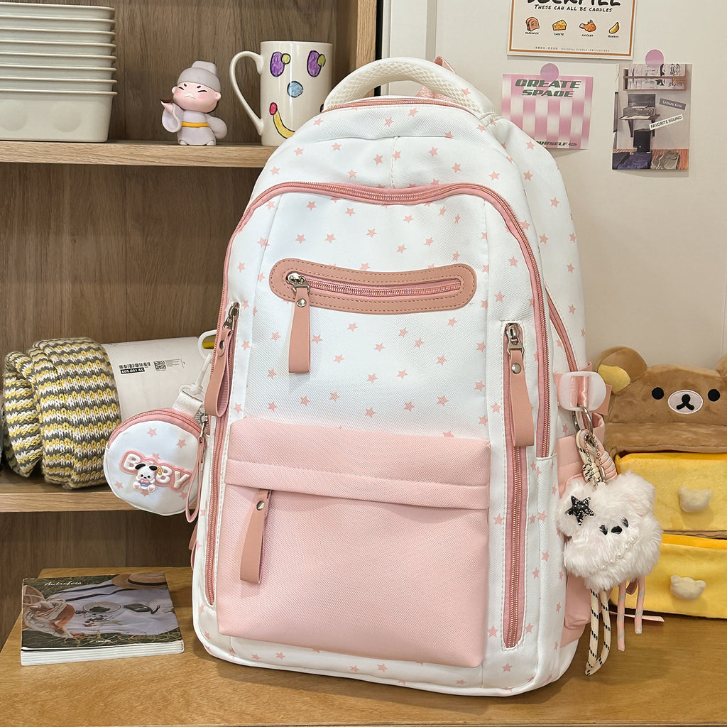 Backpack with Charming Star Applications and Practical Compartments