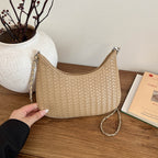 Woven Faux Leather Hobo Bag