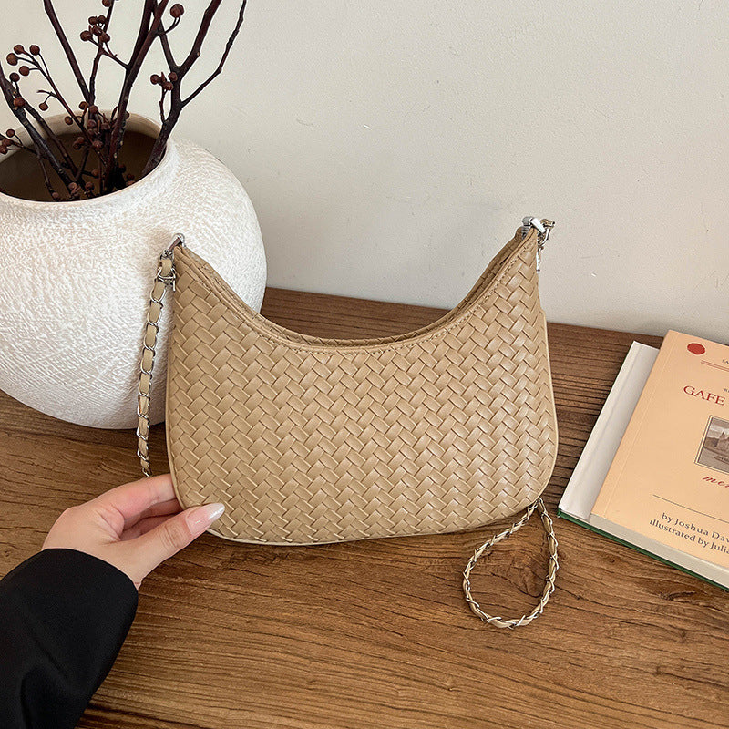 Woven Faux Leather Hobo Bag
