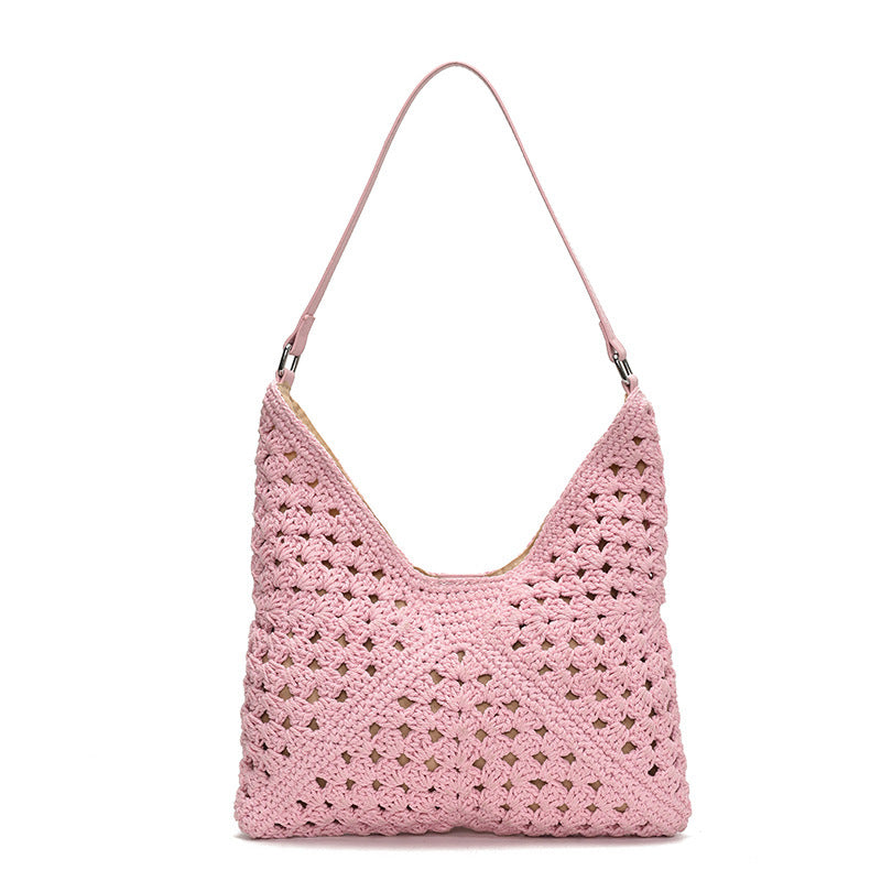 Women's crochet shoulder bag with ergonomic strap-https://detail.1688.com/offer/1039621366772.html-Calm Wears-Rosa-nothing-Calm Wears