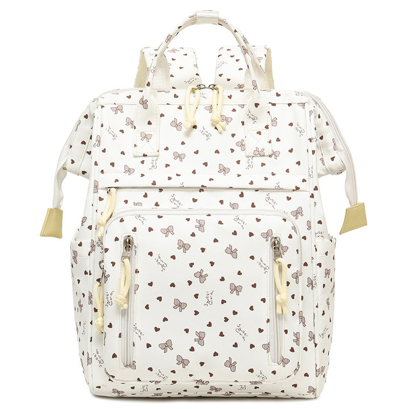 Stylish Heart-Printed Multi-Pocket Backpack