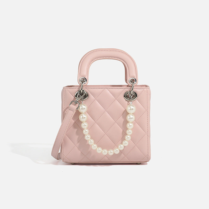 Ladies mini handbag with pearl-embellished chain and quilted design-https://detail.1688.com/offer/869434221940.html-Calm Wears-Rosa-20918-Calm Wears