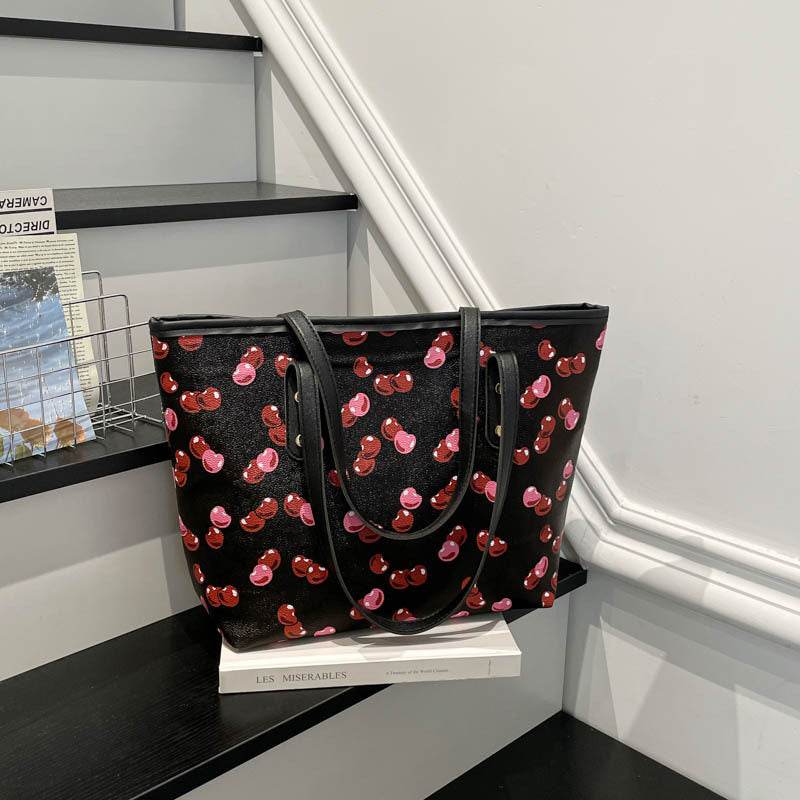 Women Tote Bag with fruity cherry motif-https://detail.1688.com/offer/1044003895506.html-Calm Wears-Black-nothing-Calm Wears