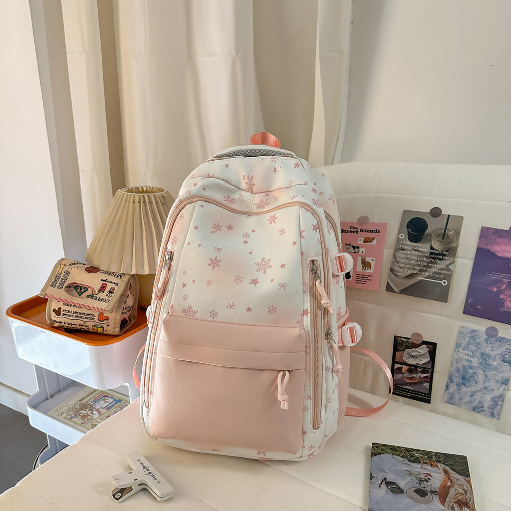 Backpack with Elegant, Floral Design and Many Compartments