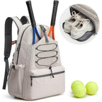 Sporty tennis backpack with separate shoe compartment and comprehensive pocket features