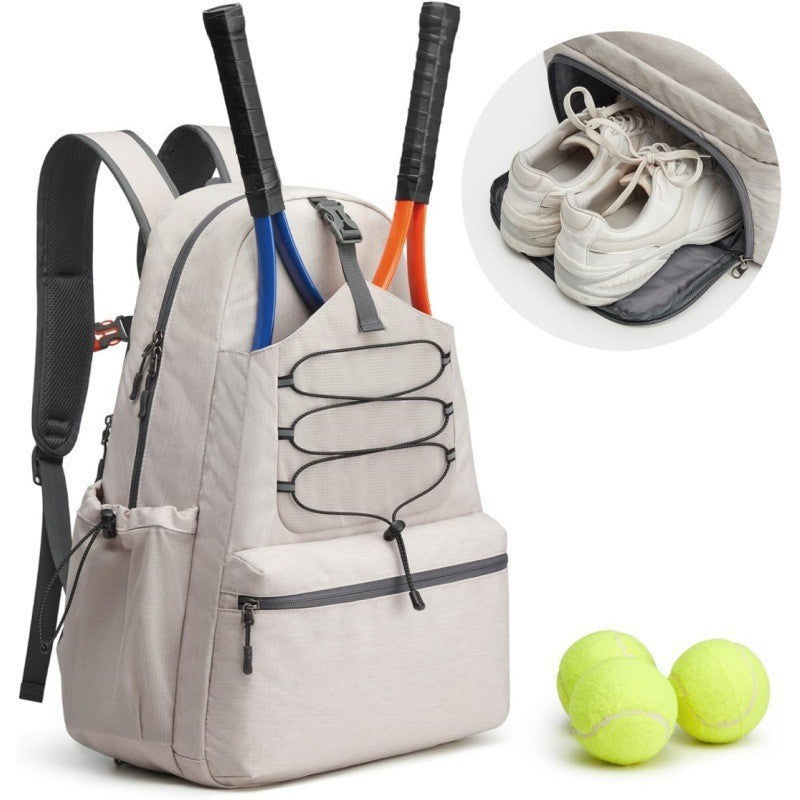 Sporty tennis backpack with separate shoe compartment and comprehensive pocket features