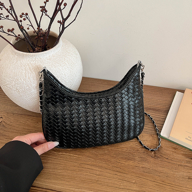 Woven Faux Leather Hobo Bag