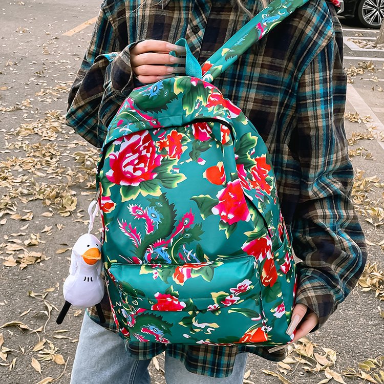 Leisure backpack with colorful floral pattern