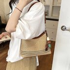 Women's shoulder bag made of woven natural material with decorative pendant-https://detail.1688.com/offer/1060205750794.html-Calm Wears-Braun-Size: With pendant-Calm Wears